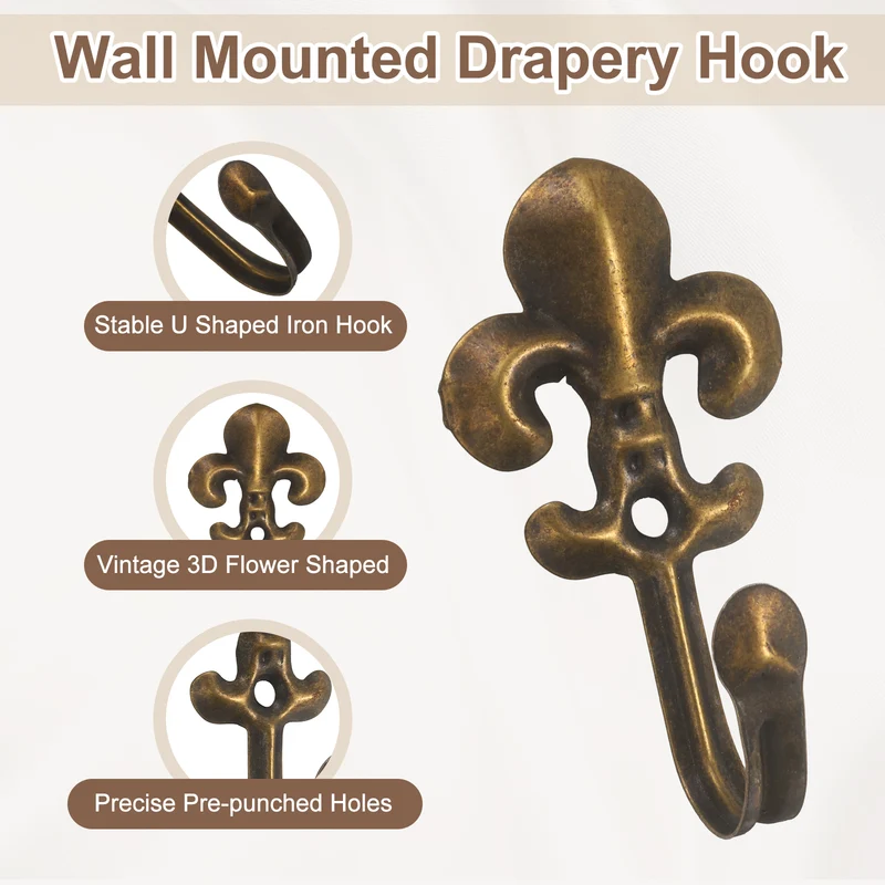 4Pcs Decorative Wall Hooks Flower Wall Mounted Hanging Hooks, Bronze