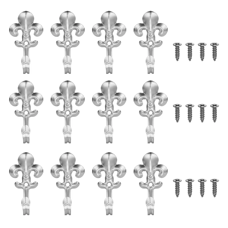 12Pcs Decorative Wall Hooks Flower Wall Mounted Hanging Hooks, Silver