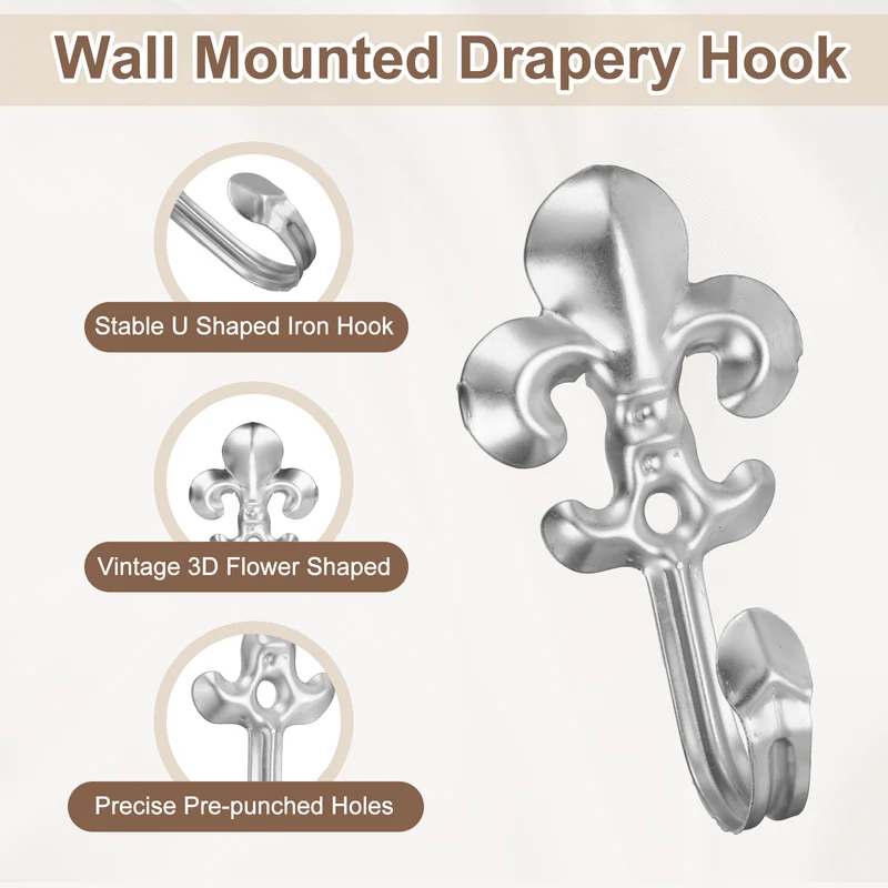 12Pcs Decorative Wall Hooks Flower Wall Mounted Hanging Hooks, Silver