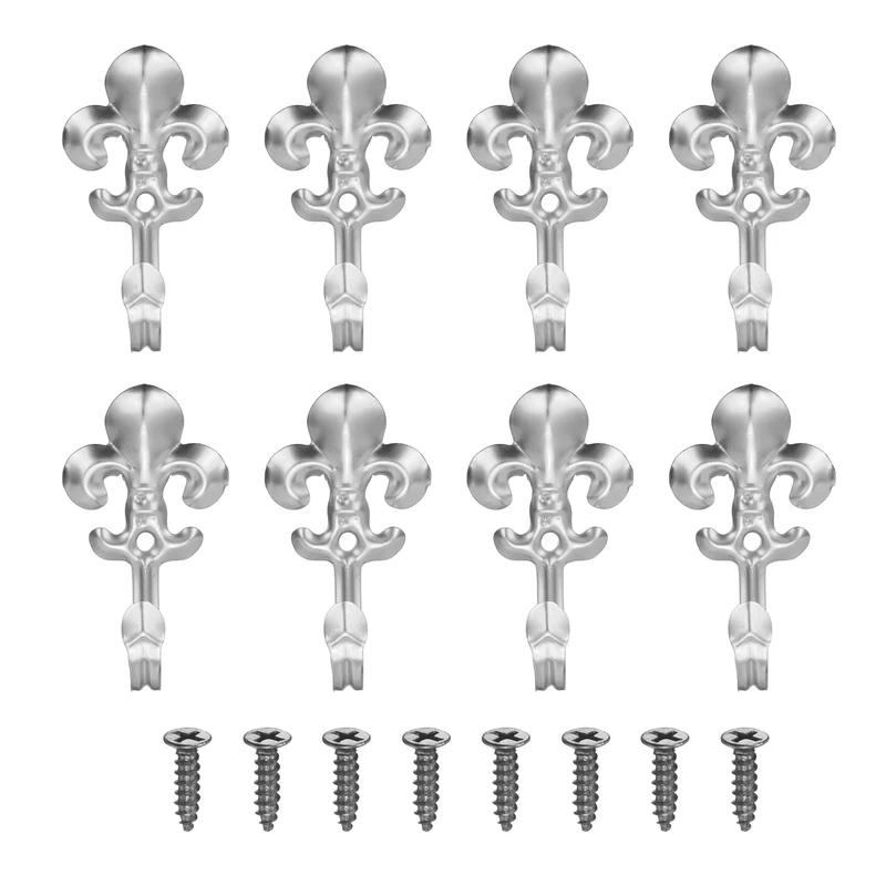 8Pcs Decorative Wall Hooks Flower Wall Mounted Hanging Hooks, Silver