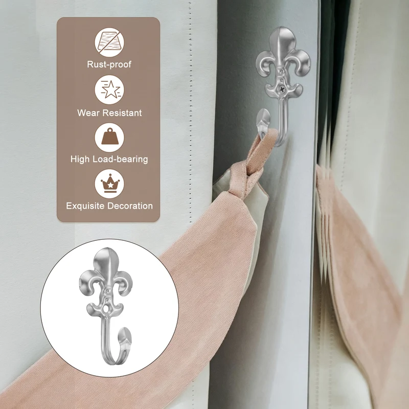8Pcs Decorative Wall Hooks Flower Wall Mounted Hanging Hooks, Silver