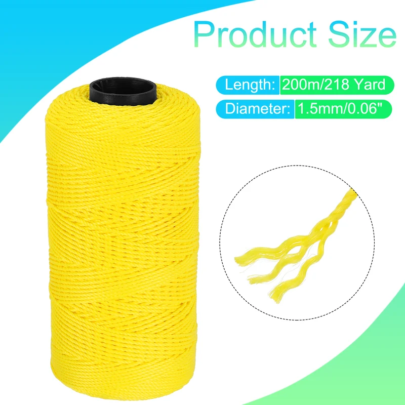 Nylon String 3 Strands Twisted Mason Line 1.5mm x 218 Yards, Yellow