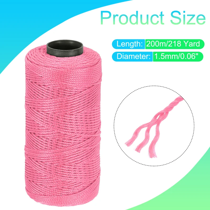 Nylon String 3 Strands Twisted Mason Line 1.5mm x 218 Yards, Rose Pink
