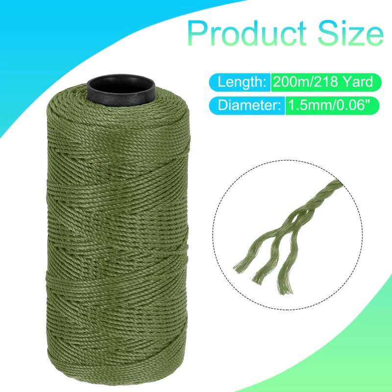 Nylon String 3 Strands Twisted Mason Line 1.5mm x 218 Yards, Deep Green