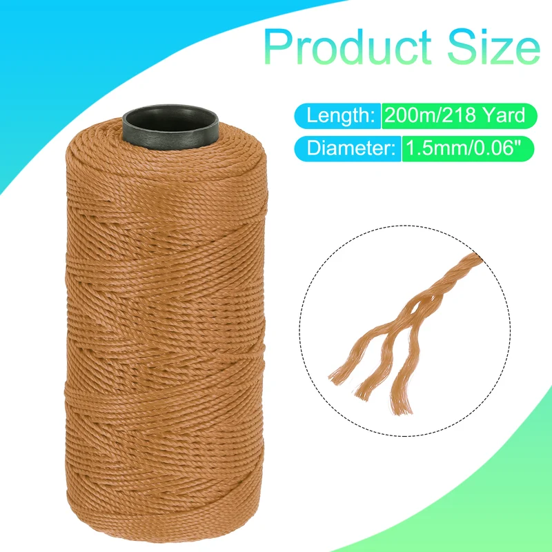 Nylon String 3 Strands Twisted Mason Line 1.5mm x 218 Yards, Light Brown