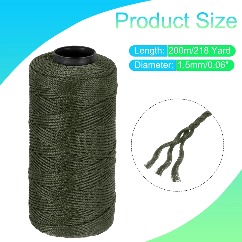 Nylon String 3 Strands Twisted Mason Line 1.5mm x 218 Yards, Grey Green