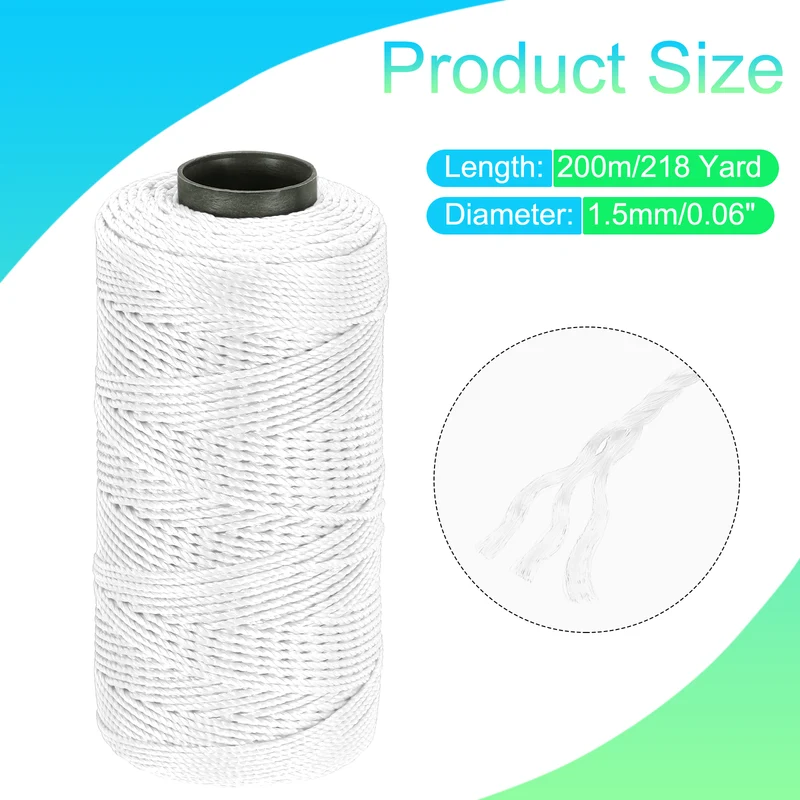 Nylon String 3 Strands Twisted Mason Line 1.5mm x 218 Yards, White