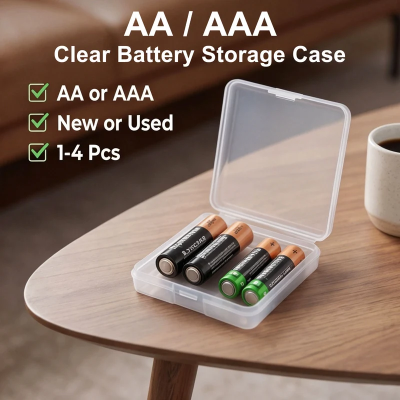 4Pcs 4 x AA/AAA Battery Organizer Clear Storage Case Holder, 5.6x6.2x1.8cm