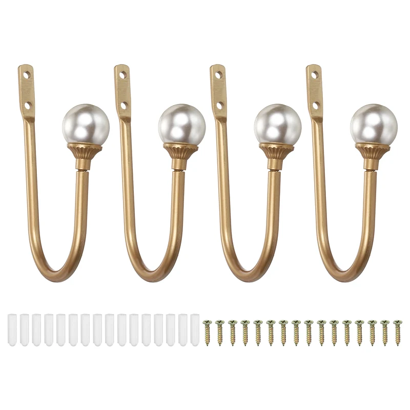 4Pcs Curtain Holdbacks Wall Mounted Curtain Hooks for Drapes, Dark Gold (102 Mm)