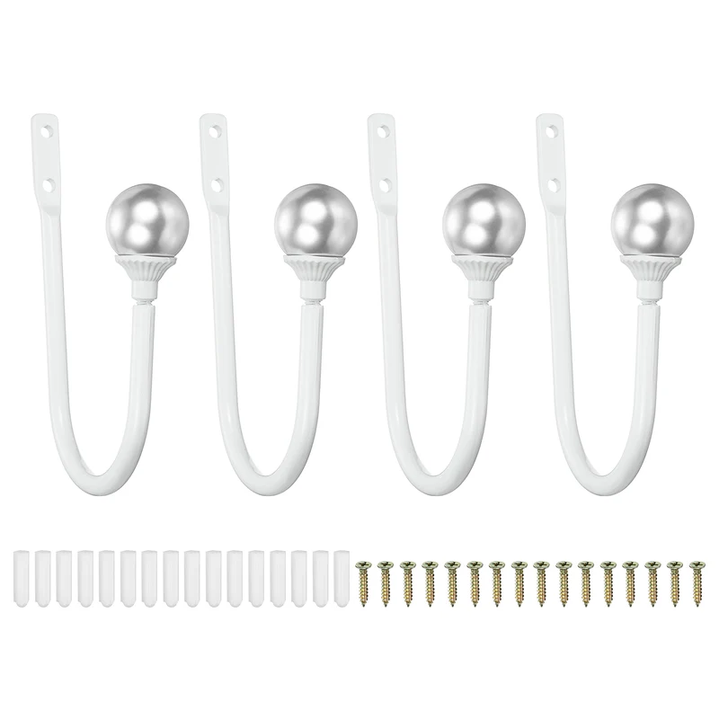 4Pcs Curtain Holdbacks Wall Mounted Curtain Hooks for Drapes, White (102 Mm)
