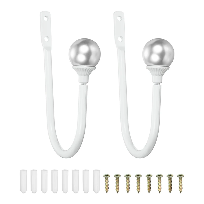 2Pcs Curtain Holdbacks Wall Mounted Curtain Hooks for Drapes, White (102 Mm)