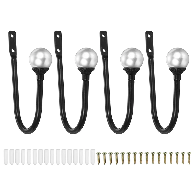 4Pcs Curtain Holdbacks Wall Mounted Curtain Hooks for Drapes, Black (102 Mm)