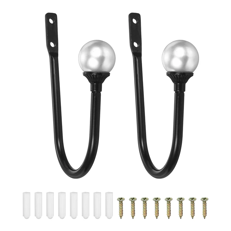 2Pcs Curtain Holdbacks Wall Mounted Curtain Hooks for Drapes, Black (102 Mm)
