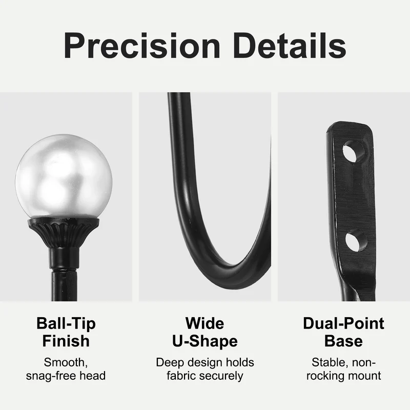 2Pcs Curtain Holdbacks Wall Mounted Curtain Hooks for Drapes, Black (102 Mm)