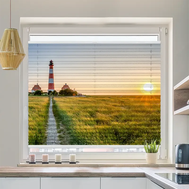 Wabenplissee Motiv "Leuchtturm Nordsee"
