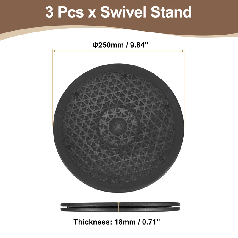 3Pcs 10inch Rotating Swivel Stand with Steel Ball Bearings Rotating Plate, Black