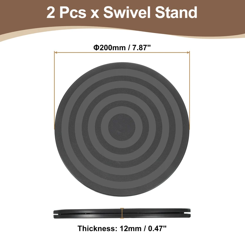 2Pcs 8inch Rotating Swivel Stand with Steel Ball Bearings Rotating Plate, Black