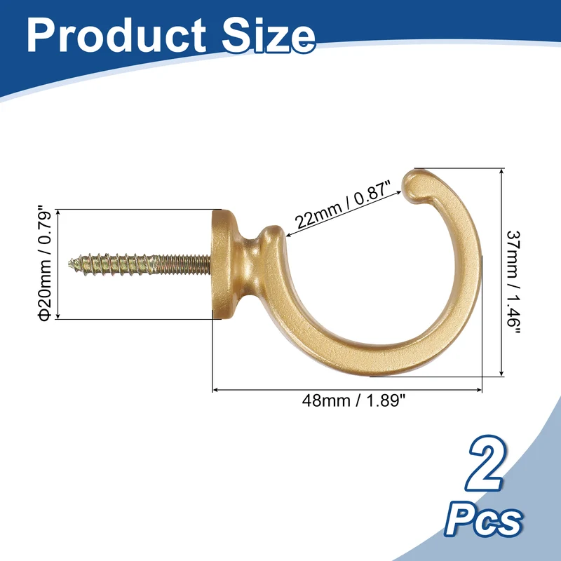2Pcs Curtain Holdbacks Wall Mounted Zinc Alloy Drapery Tiebacks Hooks Golden