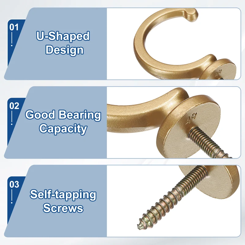 2Pcs Curtain Holdbacks Wall Mounted Zinc Alloy Drapery Tiebacks Hooks Golden