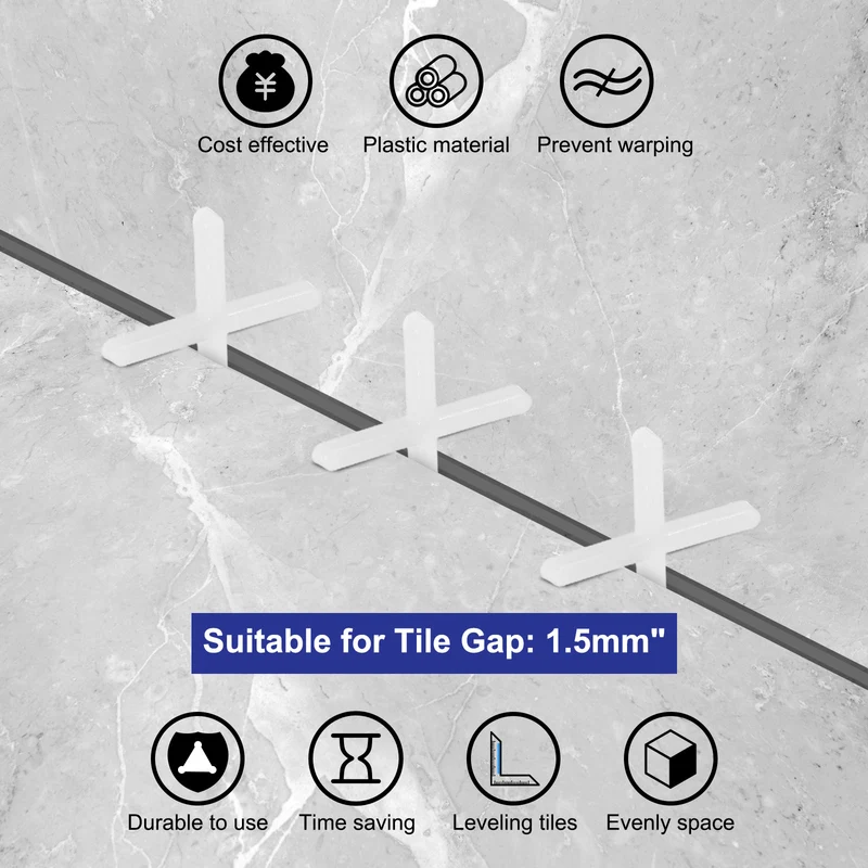 800Pcs Tile Spacers, 1.5mm 1/16" Cross Shape Wall Floor Tile Spacer, White