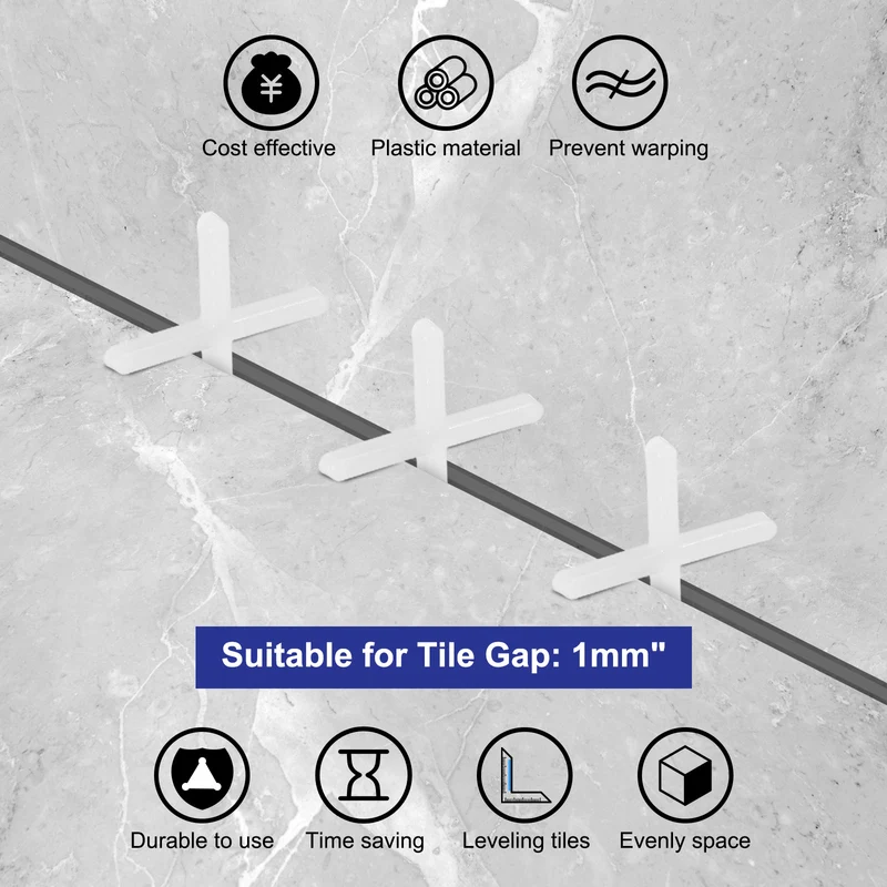 2000Pcs Tile Spacers, 1mm 1/32" Cross Shape Wall Floor Tile Spacer, White