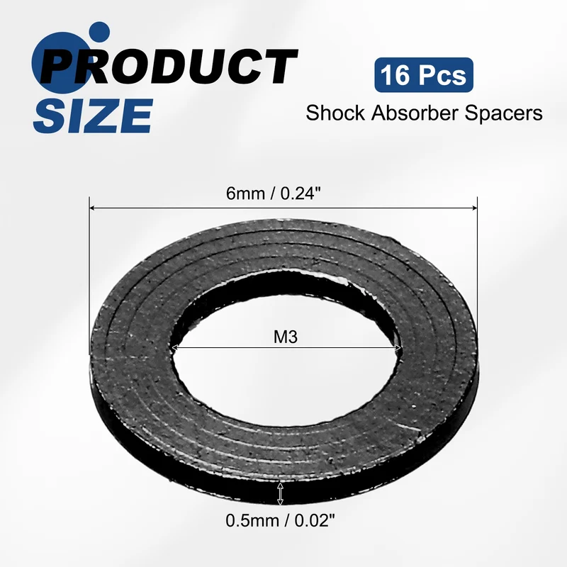 16Pcs Aluminum RC Shock Absorber Spacers, M3x6x0.5mm(IDxODxT) Black