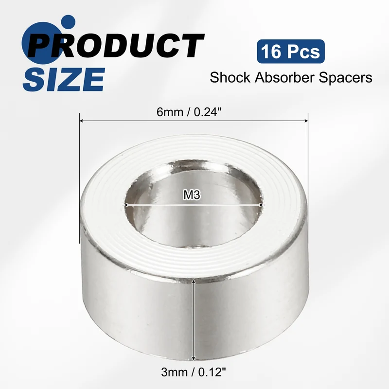 16Pcs Aluminum RC Shock Absorber Spacers, M3x6x3mm(IDxODxT) Silver