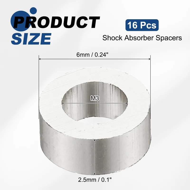 16Pcs Aluminum RC Shock Absorber Spacers, M3x6x2.5mm(IDxODxT) Silver