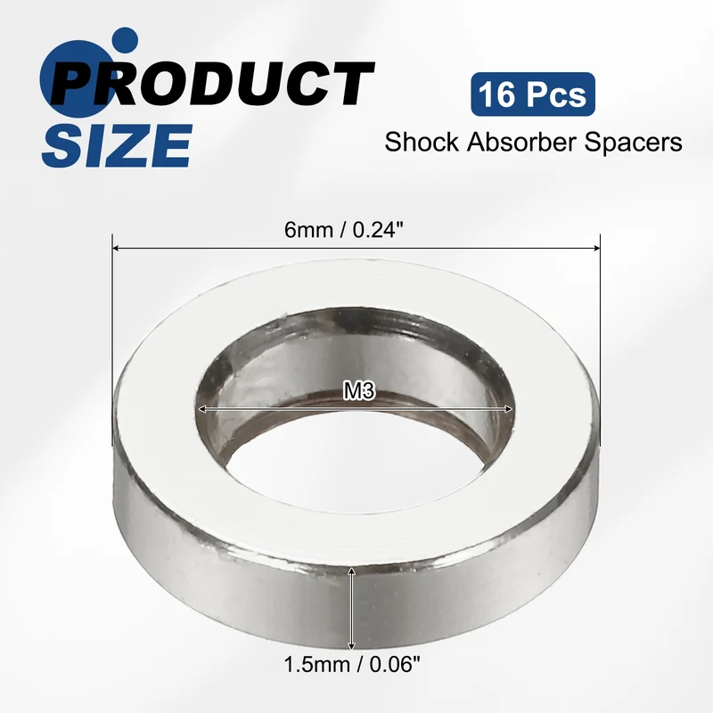 16Pcs Aluminum RC Shock Absorber Spacers, M3x6x1.5mm(IDxODxT) Silver