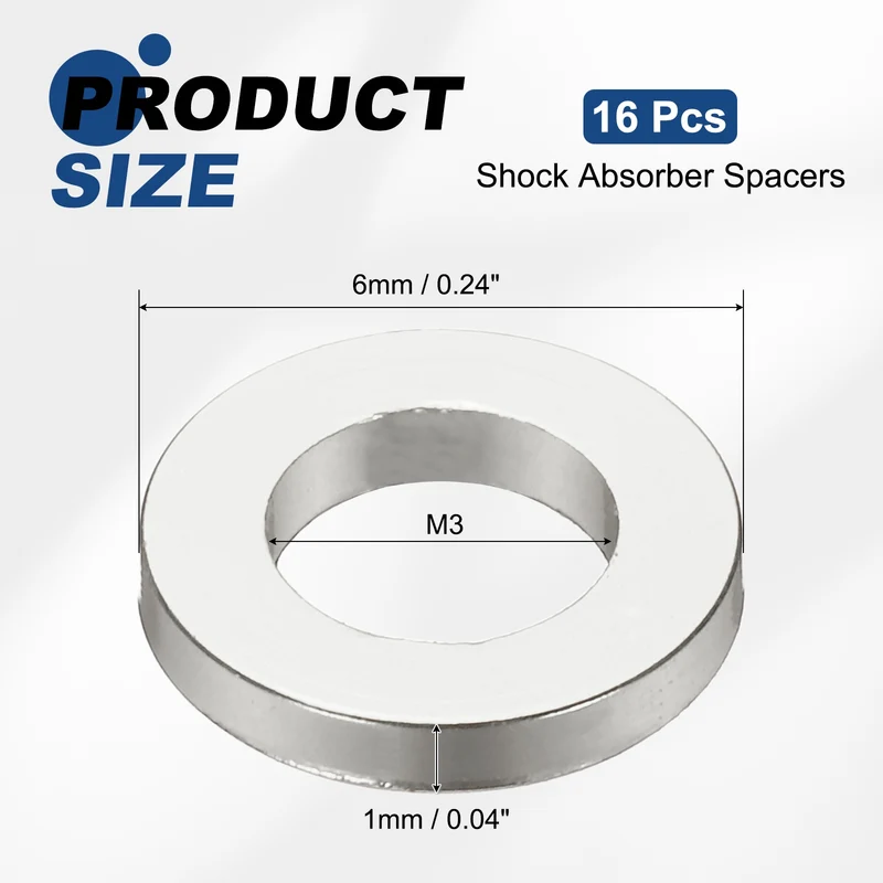 16Pcs Aluminum RC Shock Absorber Spacers, M3x6x1mm(IDxODxT) Silver