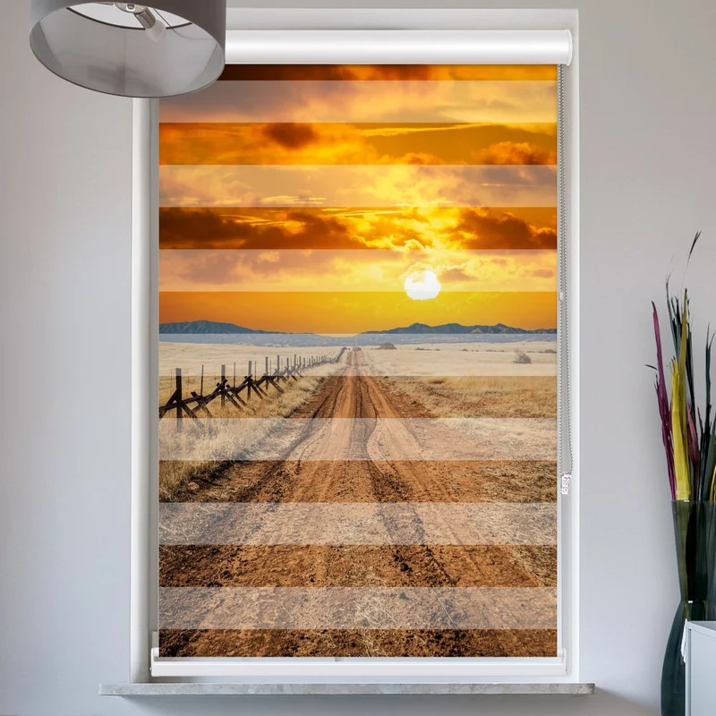 Doppelrollo mit Kassette "Einsame Strasse Arizona"