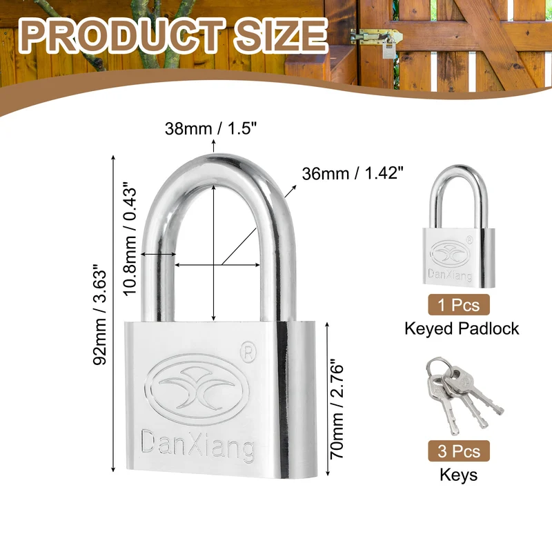 Keyed Padlock 2.8" Wide Body Steel Pin Tumbler Padlocks with 3 Keys(92mm)