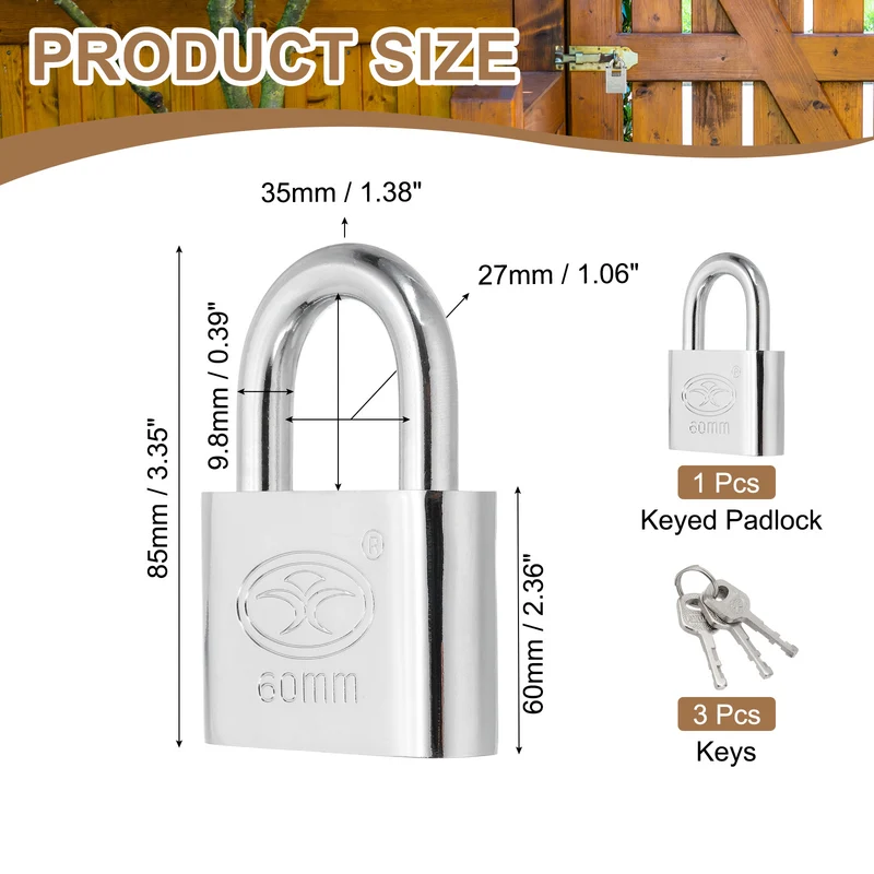 Keyed Padlock 2.4" Wide Body Steel Pin Tumbler Padlocks with 3 Keys(85mm)