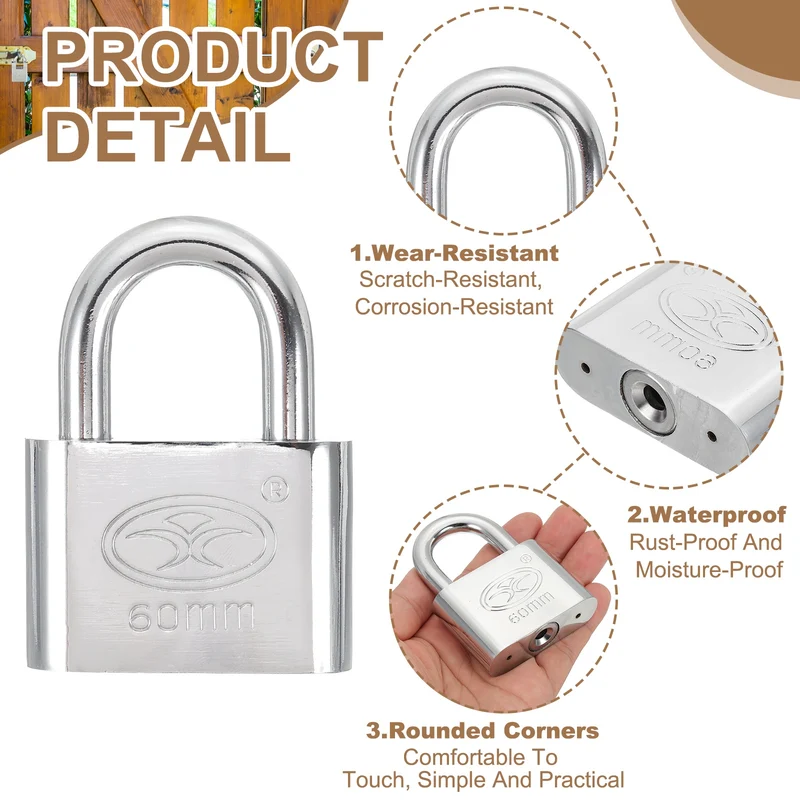 Keyed Padlock 2.4" Wide Body Steel Pin Tumbler Padlocks with 3 Keys(85mm)