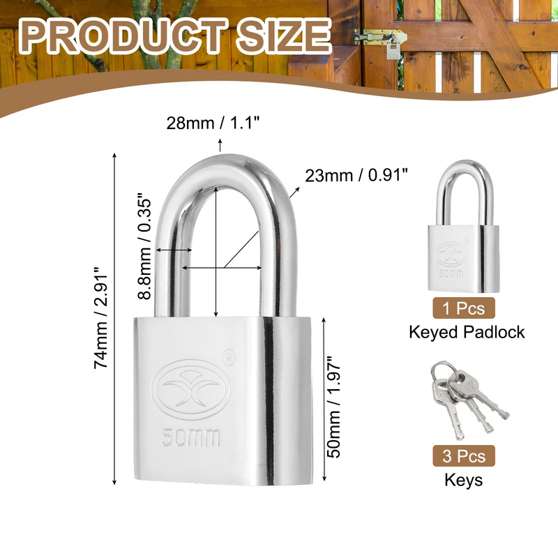 Keyed Padlock 2" Wide Body Steel Pin Tumbler Padlocks with 3 Keys(74mm)
