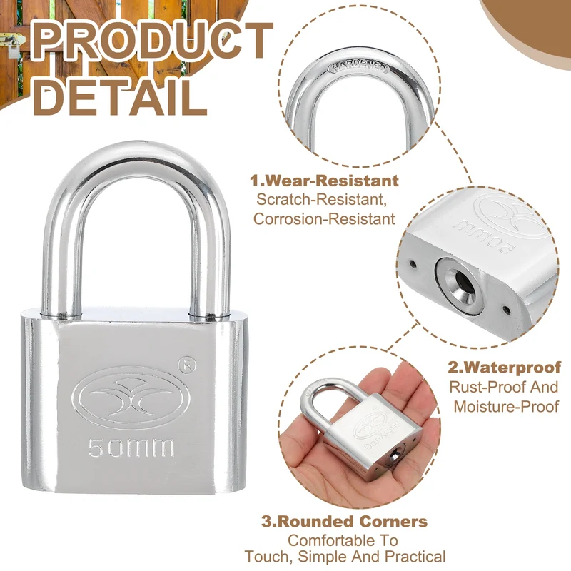 Keyed Padlock 2" Wide Body Steel Pin Tumbler Padlocks with 3 Keys(74mm)