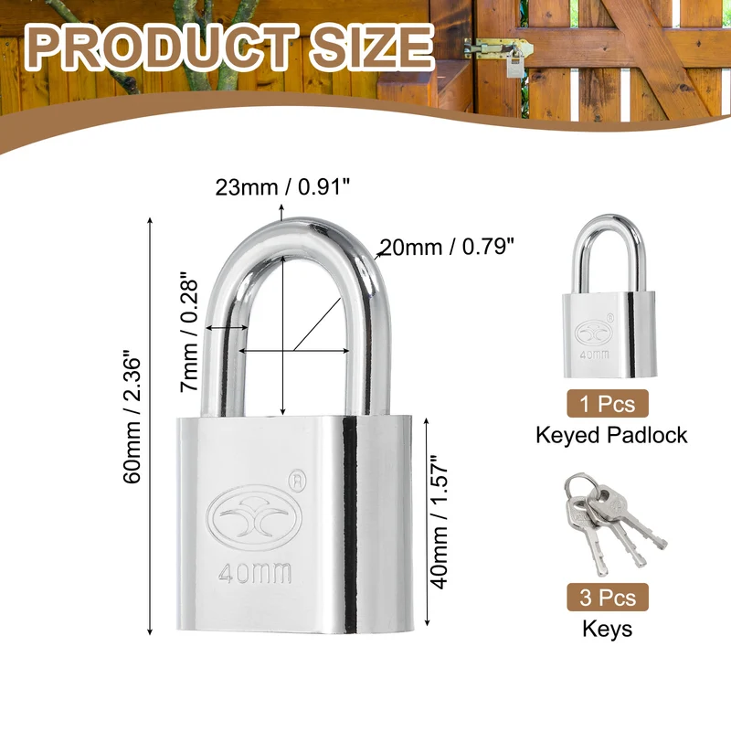 Keyed Padlock 1.6" Wide Body Steel Pin Tumbler Padlocks with 3 Keys(60mm)
