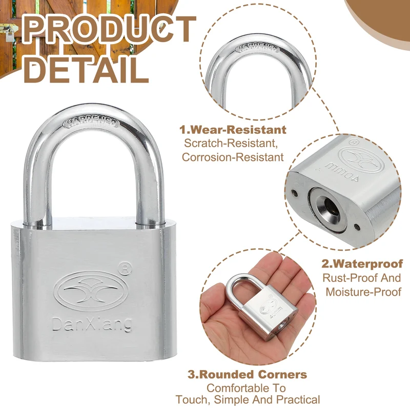 Keyed Padlock 1.6" Wide Body Steel Pin Tumbler Padlocks with 3 Keys(60mm)