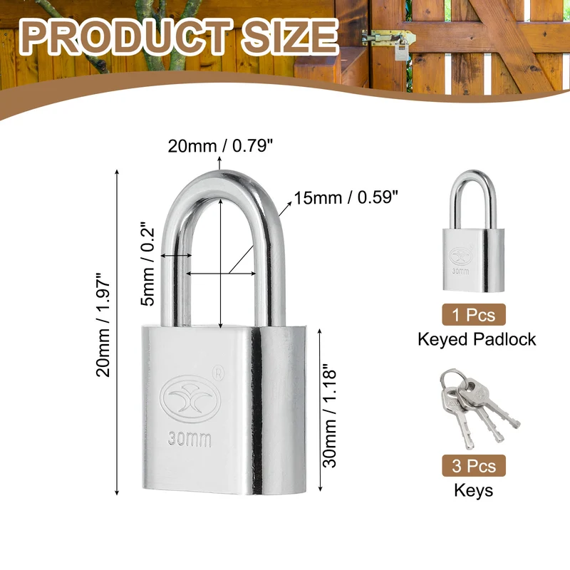 Keyed Padlock 1.2" Wide Body Steel Pin Tumbler Padlocks with 3 Keys(50mm)