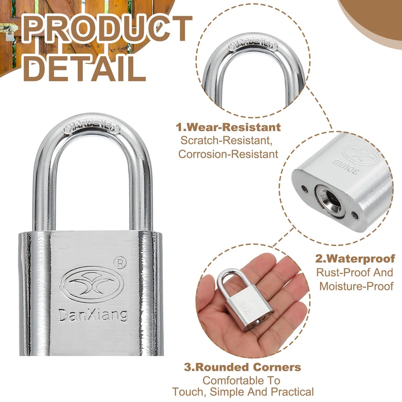 Keyed Padlock 1.2" Wide Body Steel Pin Tumbler Padlocks with 3 Keys(50mm)
