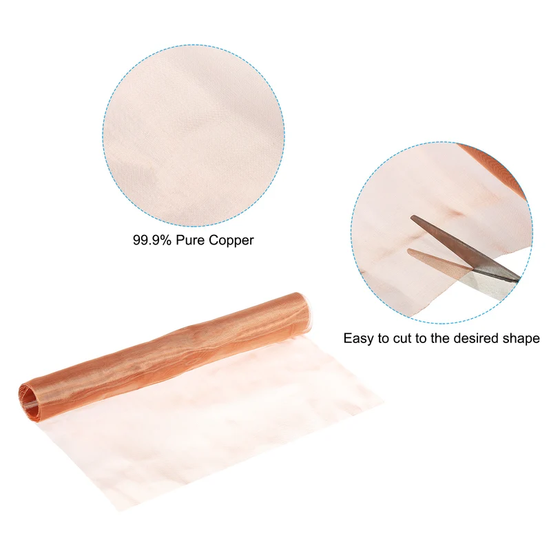 12"x39" Copper Mesh Screen, 100 Mesh 99.9% Pure Copper Mesh Woven Wire Mesh Screen Dense Filter Mesh for Gardening Crack Hole Filler