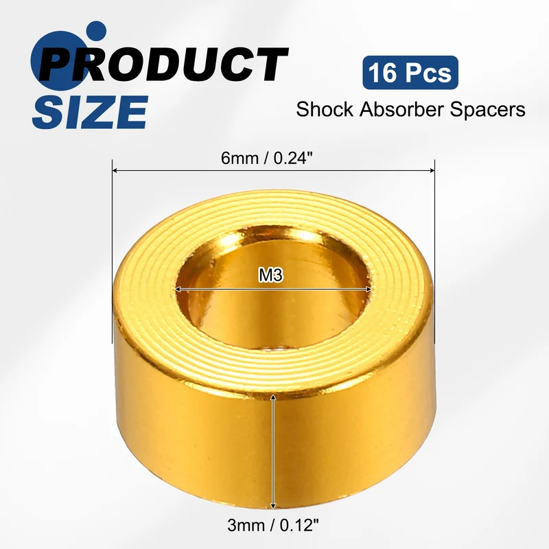 16Pcs Aluminum RC Shock Absorber Spacers, M3x6x3mm(IDxODxT) Gold
