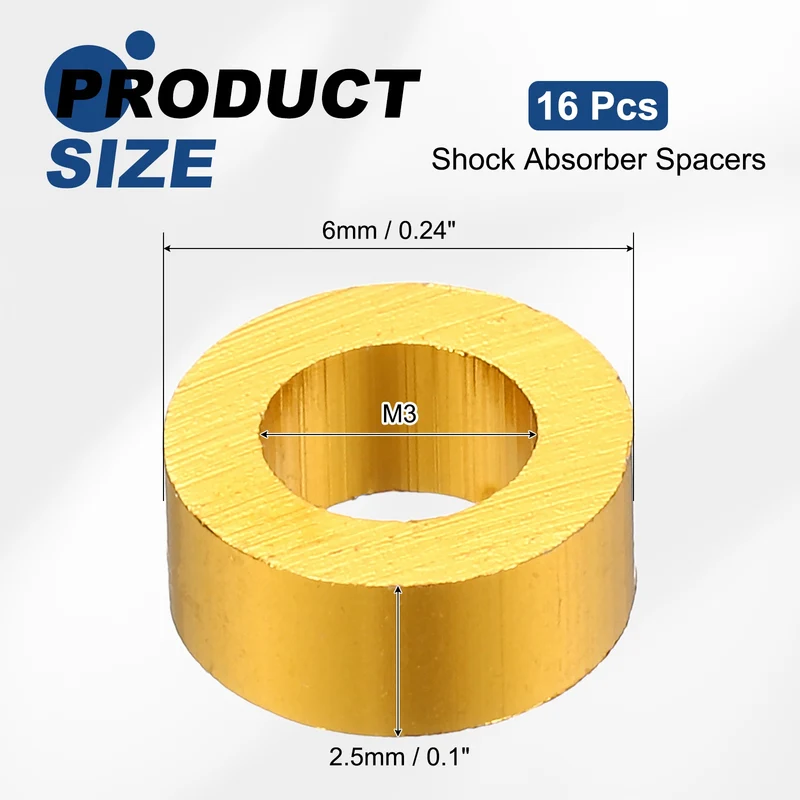 16Pcs Aluminum RC Shock Absorber Spacers, M3x6x2.5mm(IDxODxT) Gold