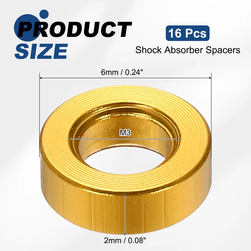 16Pcs Aluminum RC Shock Absorber Spacers, M3x6x2mm(IDxODxT) Gold