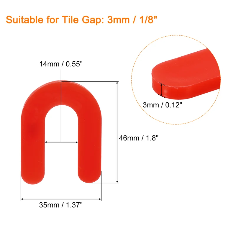100Pcs Horseshoe Shim Tile Spacers Wall Floor Tile Plastic 1/8 Inch Red