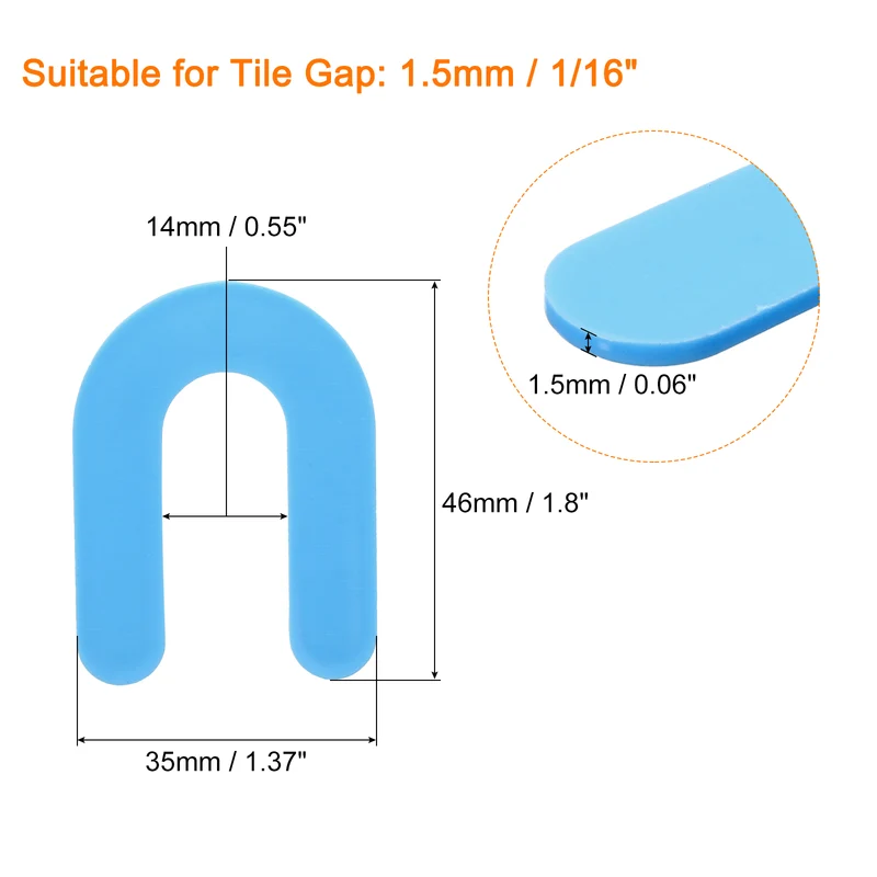 100Pcs Horseshoe Shim Tile Spacers 1.5mm 1/16 Inch U Shape Plastic Wall Floor Tile Spacers for Tile Leveling, Blue