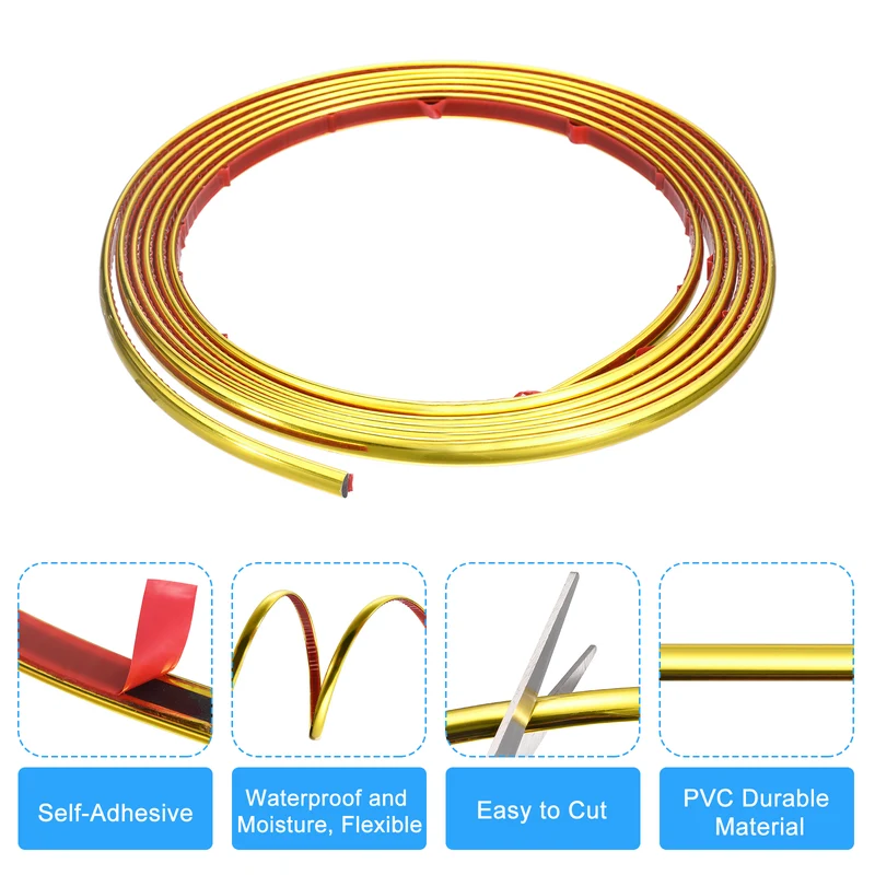 10Ft x 0.31Inch Flexible Molding Trim Self Adhesive (Golden Color)