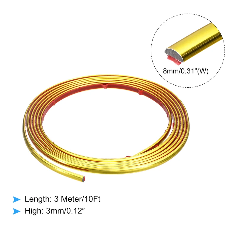 10Ft x 0.31Inch Flexible Molding Trim Self Adhesive (Golden Color)