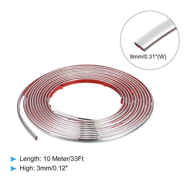 33Ft x 0.31Inch Flexible Molding Trim Self Adhesive (Bright Silver)