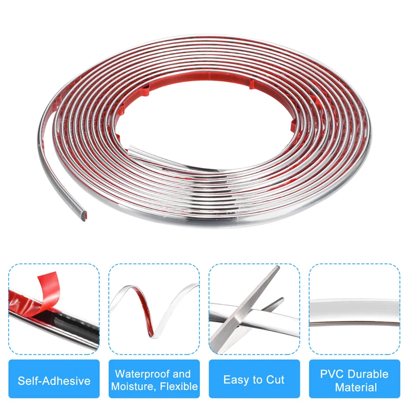 16.4Ft x 0.31Inch Flexible Molding Trim Self Adhesive (Bright Silver)